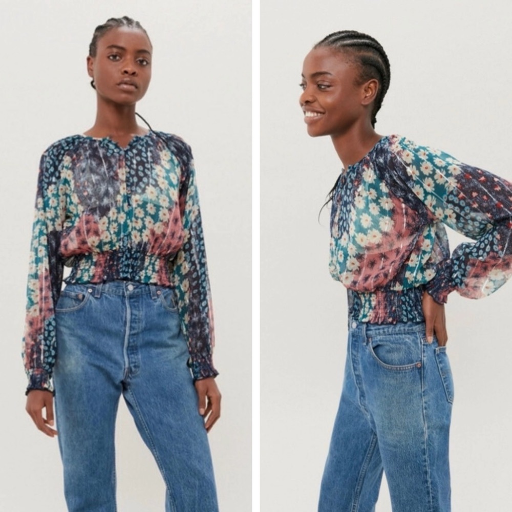 Urban Outfitters Tristan Floral Smocked Blouse - Size L